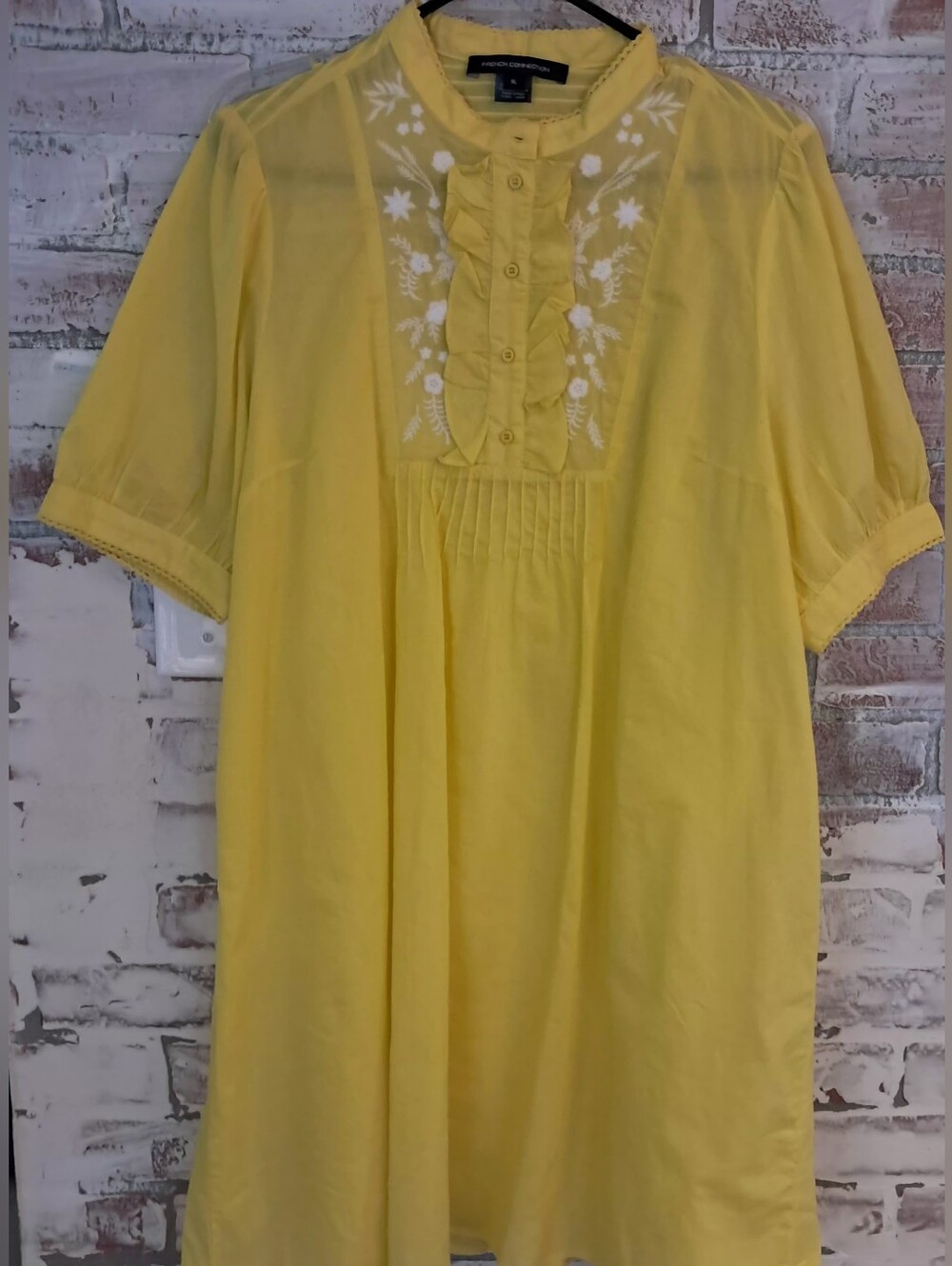 French Connection Yellow Embroidered Linen Dress Size Xl